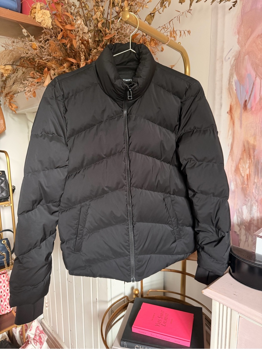Theory Black Quilted Down-Style Puffer Jacket